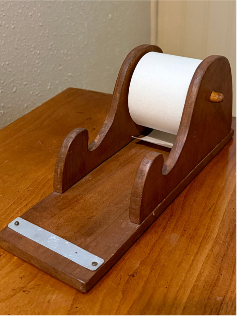 Vintage Wooden Desk Memo Pad Holder Paper Roll Dispenser Note Station
